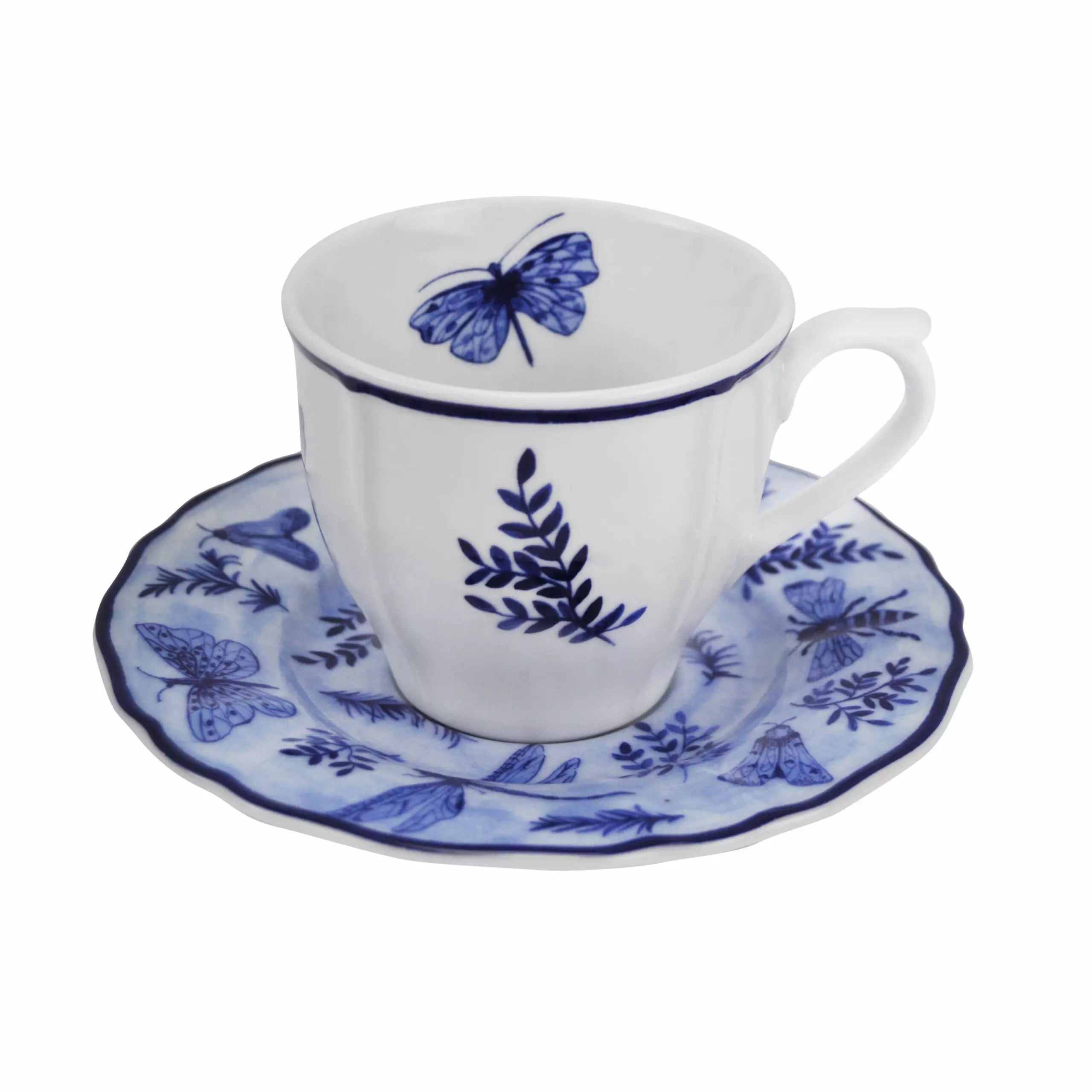 ARCUCCI – SONIA TEA CUP WITH SAUCER CL 20 PORCELAIN DECORATED WITH BUTTERFLIES AND FLOWERS - Blue